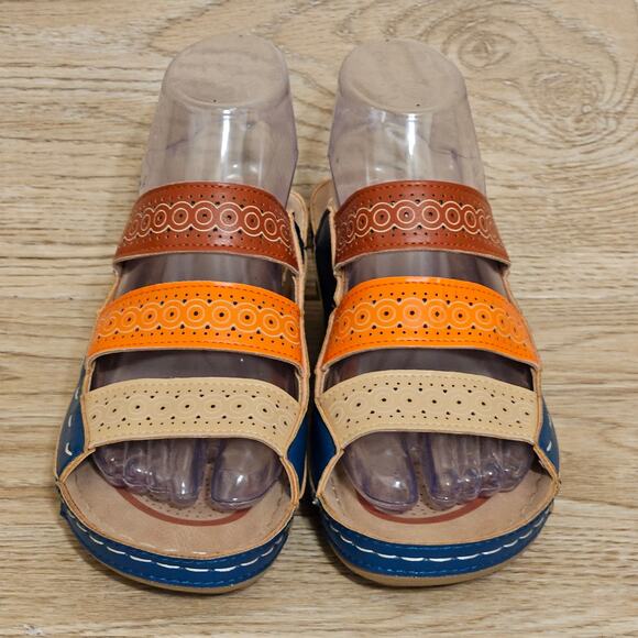 Colorblock Wedge Slide Sandals Fashion Summer Sandals Womens Size US 7 (EUR 38) - Picture 3 of 10